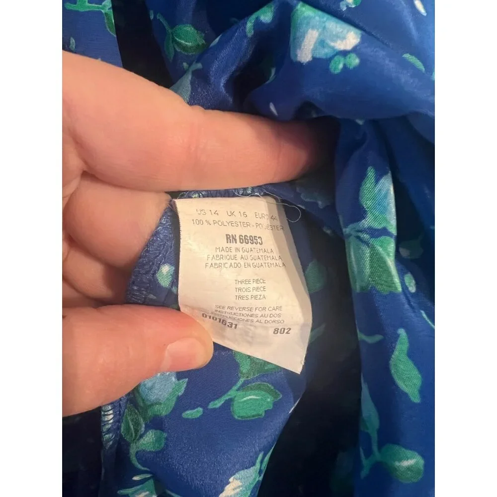 VTG Polyester Floral Mid Length Floral Skirt SZ14  Blue & Green Cottagecore, 80s